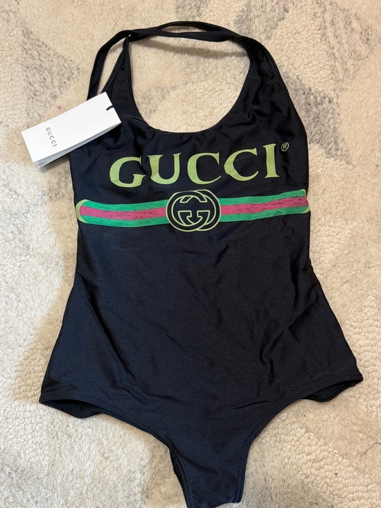 Gucci Other - Gucci Black One-Piece Swimsuit with Green and Red Logo